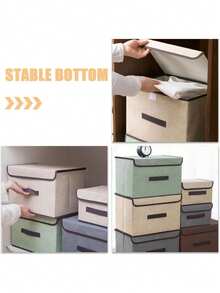 Foldable Fabric Storage Box With Lid, Wardrobe Organizer Box, Dorm Bedroom Clothes Storage Container, Large Capacity (Random Style) - Camel - View 3