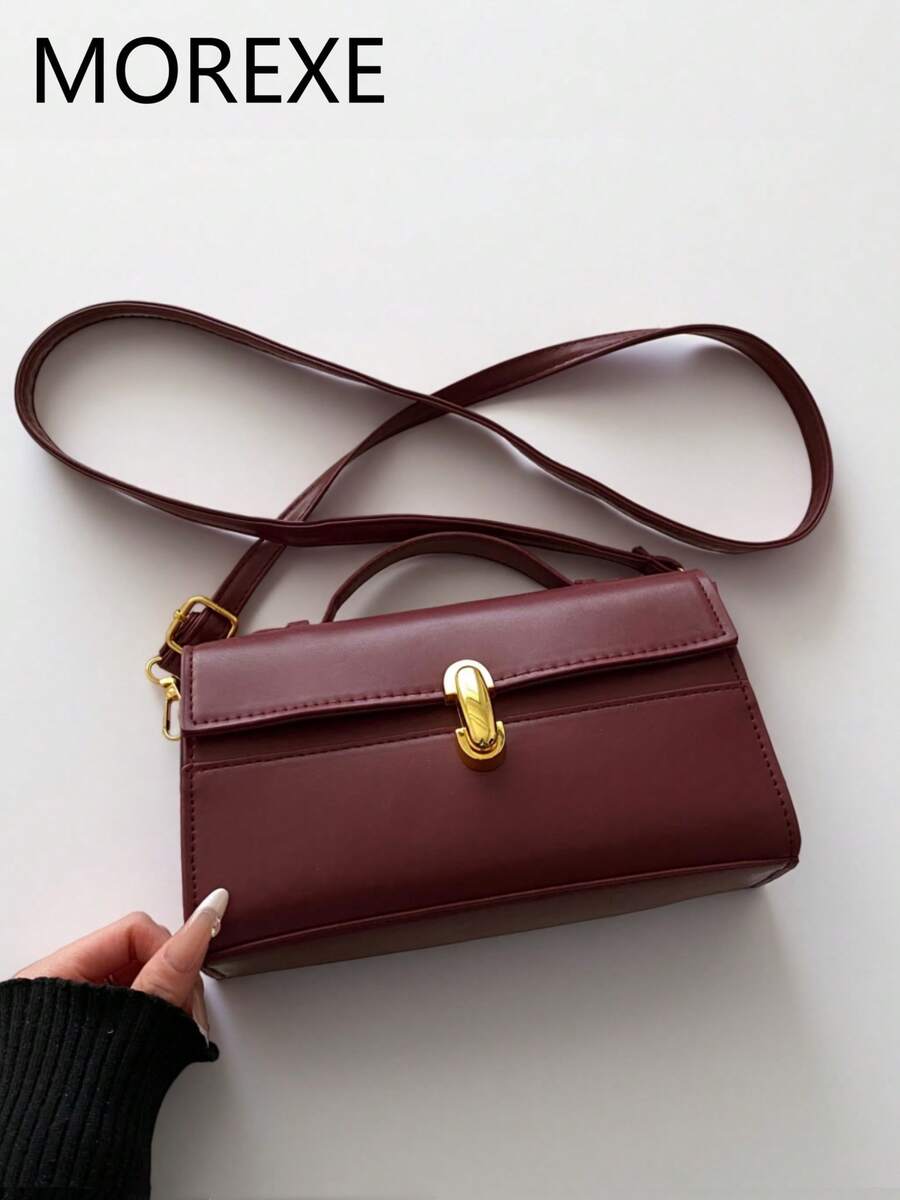 Túi xách nữ tối giản, túi vuông nhỏ có nắp gập ngang, túi đeo vai đa năng dành cho người đi làm. - Đỏ - Xem 1