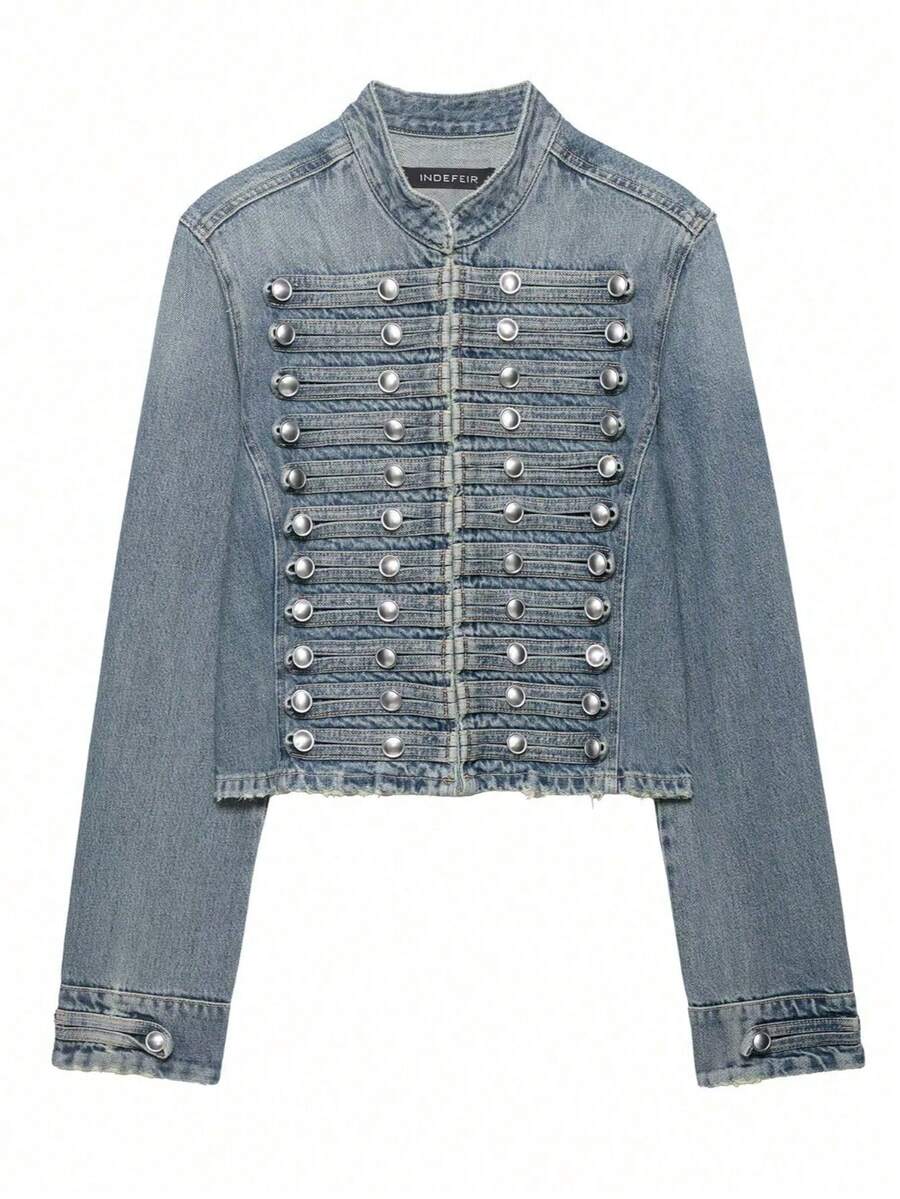Áo khoác denim nữ LEILEIBEI Xuân/Hè mới về, phong cách Âu Mỹ, thời trang tối giản, đa năng, ôm dáng. - Màu xanh nhạt - Xem 1