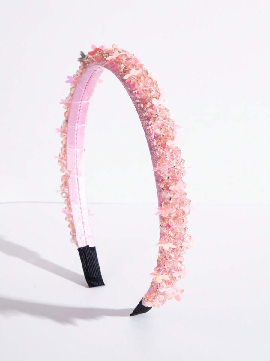 1个细格纹水晶韩式发箍饰品，节日、派对适用 - FG691-粉紅色 - 查看 1