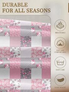 Bộ ga trải giường 4 món họa tiết hoa hồng hồng kẻ caro paisley, chất liệu microfiber mềm mại dễ giặt (1 ga phẳng + 1 ga chun + 2 vỏ gối), phù hợp với nệm cỡ Twin/Queen/Full có độ dày lên đến 11,8 inch, họa tiết hoa văn cổ điển. - Hồng - Xem 4