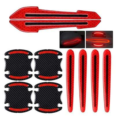 10pcs/Set Car Reflective Stickers, 3D Door Handle Scratch Protection Covers, Rearview Mirror Reflective Warning Stickers, Multi-Color Options, Universal Car Door Bowl Anti-Scratch Protection Film With Safety Reflective Strip, Anti-Collision Scratch Silicone Protective Car Decals