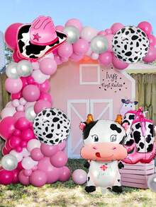 Ensemble de 5 ballons à imprimé vache, comprenant un ballon imprimé de bottes de cowgirl et un ballon de chapeau de cowgirl, convient pour la décoration de fête thème Western Let's Go Girl, fête disco cowboy, dernier rodéo, enterrement de vie de jeune fille, fournitures de décoration de fête d'anniversaire - Multicolore - Voir 6