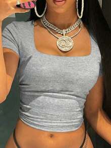 Women's Casual Cherry Bow Print Sweet Cute Round Neck Short Sleeve T-Shirt, Suitable For Spring, Summer, Autumn, Back To School Season - Light Grey - View 5