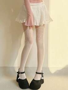 白色时尚性感火辣蕾丝图案Y2K哥特亚文化镂空渔网连裤袜，适合日常约会、度假、派对等场合。 - 白色 - 查看 6