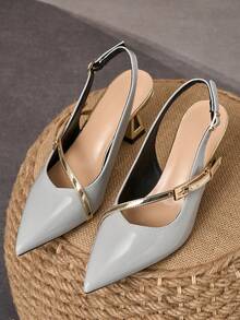 WHDXY French Elegant Light Grey Pointed Toe Mule Heels, Asymmetric Heel High Heels Sandals, Suitable For Dresses, Dates, And Commuting - Light Grey - View 5
