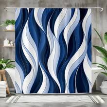 1pc 2D Abstract Wave Pattern Shower Curtain, Fashion Modern Bathroom Decor, Waterproof & Durable Polyester Material, Vibrant Blue And White Pattern, Lightweight & Easy To Clean, Enhances Aesthetics And Privacy - Multicolor - View 12