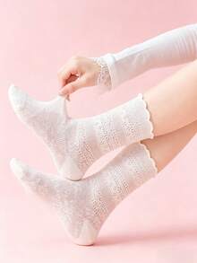 1 par de calcetines tipo tripulación para mujer/Calcetines medianos para mujer, estilo de barril medio tipo ballet, ligeros para primavera y verano, estilo de moda callejera/Look de calle/Estilo hip hop - Multicolor - Ver 7