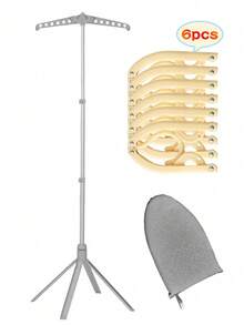 This Is A Multifunctional Garment Steamer And Ironing Rack Set, Comprising A Handheld Ironing Board With An Independent Support Stand, A Multi-Hole Windproof Drying Rack, A Portable Ironing Board, And Six Travel Hangers; Additionally, It Includes A Foldable Floor-Standing Garment Steamer. - B - View 16