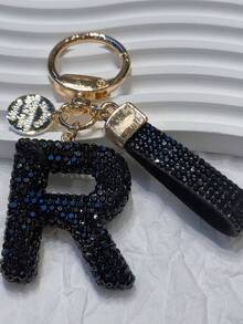 Bling Rhinestone Letter Keychain, 3D Crystal Letter Keyring, Rhinestone Lanyard, Engraved Metal Tag Set, Elegant Bag/Car Key Chain Accessory Gifts For Mother, Father, Graduation, And Teacher - Multicolor - View 29