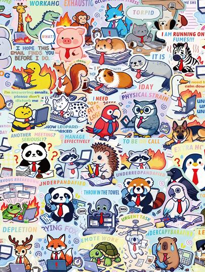 50 miếng dán hình động vật lao động ngộ nghĩnh, họa tiết văn phòng, dùng để ghi nhật ký công việc, ghi chú cuộc họp, lịch bàn làm việc và trang trí máy tính xách tay.