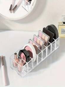 1pc Makeup Storage Box, Blush Organizer, Eyeshadow Palette Holder, Lipstick Container, Transparent Plastic Desktop Storage Box - Clear - View 2