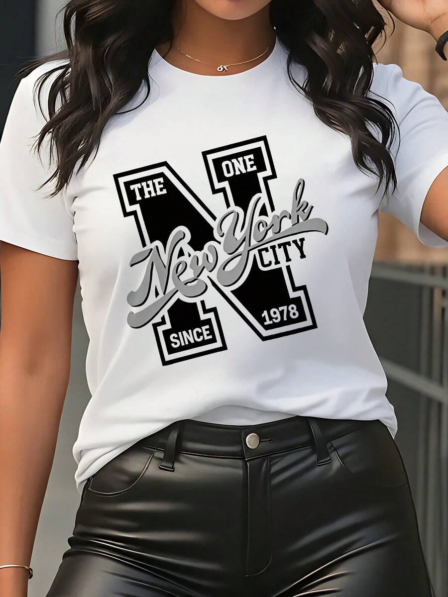 -Vintage NYC Graphic Shirt For Women --Heavyweight 200 G/M² Cotton Shirt With Retro ONE NEW YORK CITY & SINCE 1978 Design --White Shirt For Everyday Casual Wear - Machine Washable, An Everyday Essential -Women's Sleep Shirts - White - View 1