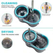 Spin Mop And Bucket, 360° Mop & Handle, Wet And Dry Use, 4 Reusable Microfiber Refills, Hands-Free Cleaning For Hardwood, Tile, - A - 查看 6