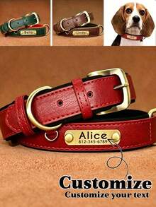Personalized PU Leather Dog Collar, Soft & Comfortable With Rubber Pad, Customizable ID Tag, Suitable For Small & Medium Dogs, Fashionable & Minimalist Design, Vibrant Colors, Cute & Playful, Vintage, Personalized Gifts, Reflective Design - Brown - View 13