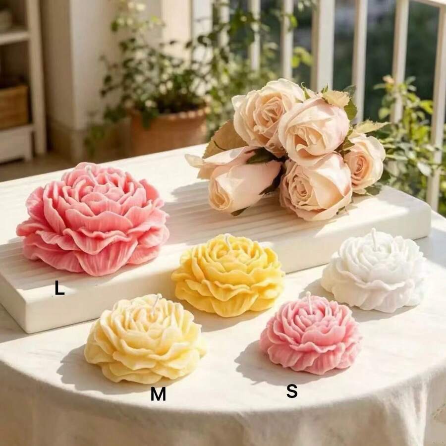 Large 3D Peony Flower Candle Silicone Mold, DIY Medium & Small Lotus Flower Handmade Soap Resin Plaster Home Decor Mold - Flowers - View 1