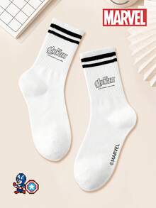 1/3 pares de calcetines oficiales de dibujos animados de Marvel para hombres, a rayas negras y blancas, transpirables y frescos, adecuados para el verano, resistentes al olor y que absorben la humedad. Calcetines de tobillo con diseño de dibujos animados casuales, adecuados para estudiantes y adultos para uso diario, regalos y deportes - Multicolor - Ver 1