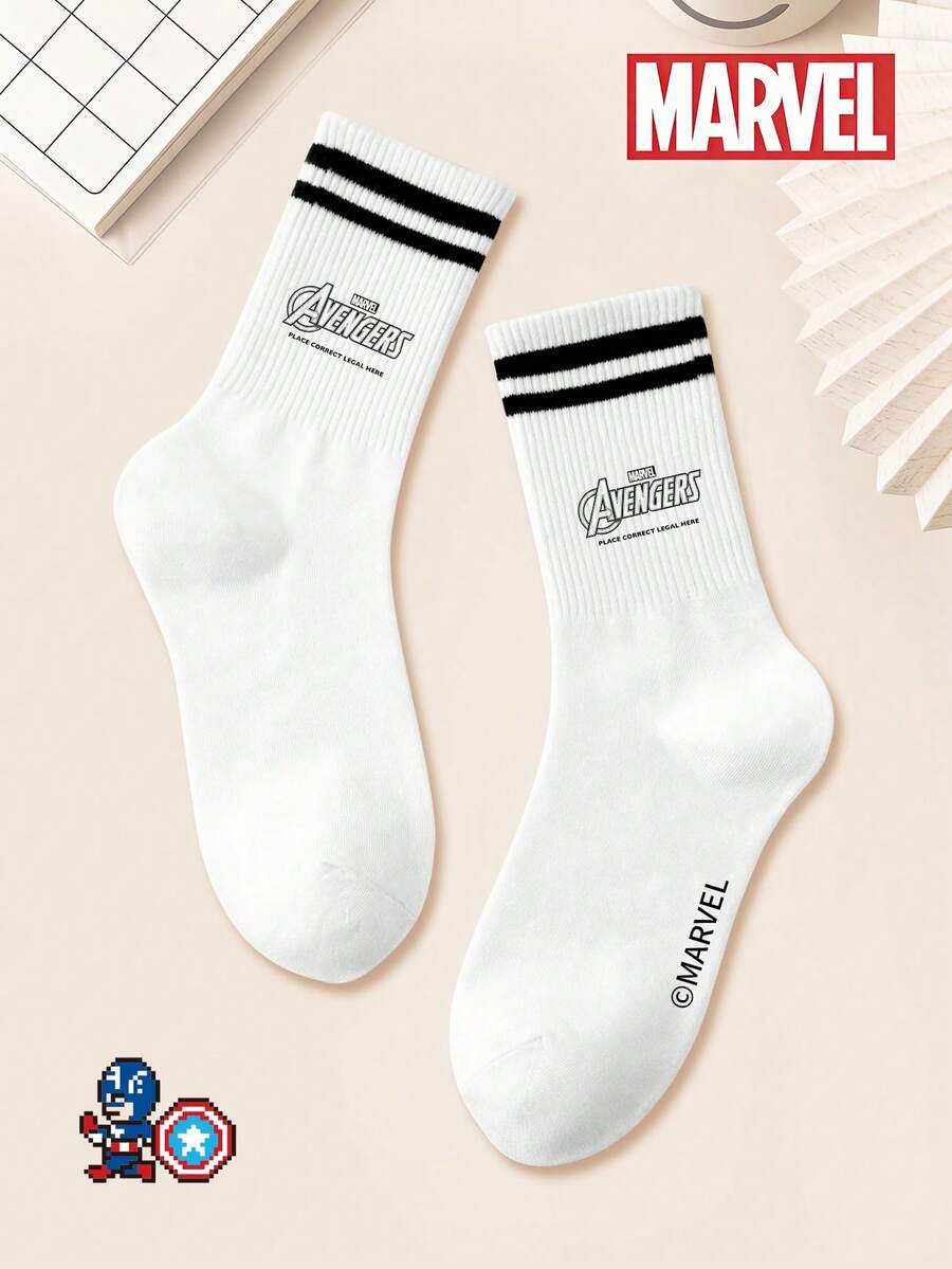 1/3 pares de calcetines oficiales de dibujos animados de Marvel para hombres, a rayas negras y blancas, transpirables y frescos, adecuados para el verano, resistentes al olor y que absorben la humedad. Calcetines de tobillo con diseño de dibujos animados casuales, adecuados para estudiantes y adultos para uso diario, regalos y deportes - Multicolor - Ver 1