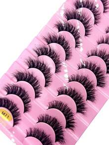 10 pares de pestañas postizas 3D de visón falso, set de pestañas dramáticas, rizadas, gruesas, largas, delgadas, naturales, cortas y esponjosas - Negro - Ver 2