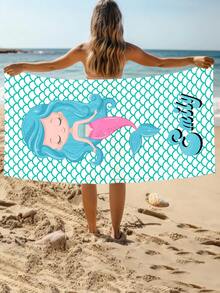 Customized Beautiful Mermaid Beach Towels With Personalized Text On 1pc, Available In Mermaid Image, Comfortable Beach Towels, Fashionable Pool Towels, Beach Accessories, Essential Holiday Gifts, Multiple Sizes, Suitable For Both Men And Women - Multicolor - View 6