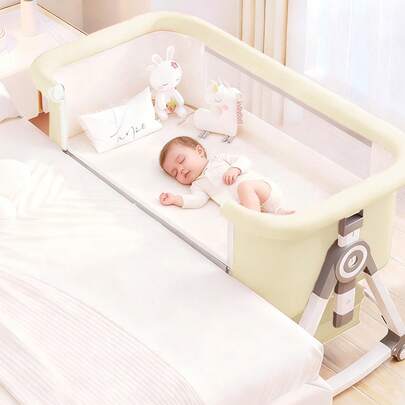 Nawahev 4-In-1 Baby Bassinet Bedside Sleeper, Portable Crib For Newborns, 6 Adjustable Heights, Lockable Wheels, Mosquito Net & Large Storage Basket, Easy Fold Infant Bed