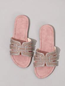 Ximi Ruo Korean Style Casual Flat Slippers For Women, Open Toe, Woven Roman Sandals, Suitable For Spring, Summer, Beach, Vacation, Pair With Dresses, Brown - Pink - View 2