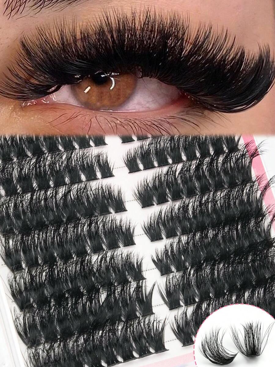 192pcs Fluffy Dense False Eyelashes, Single Lash, D Curl False Eyelashes, Dense Natural, Long-Lasting Durable, Ultra-Lightweight Soft, Reusable, Suitable For Beginners, DIY Boxed Lash Clusters, Suitable For Daily, Wedding, Date, Party - D - View 1