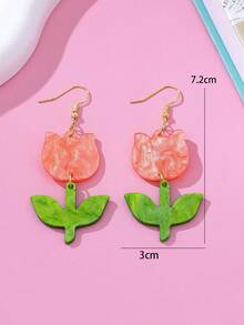 1 Pair Elegant & Sweet Artificial Crystal Flower Earrings, Shiny Tulip Design, Suitable As Fashionable Gift For Girls - Multicolor - View 4