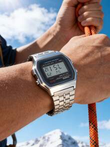 Casio 复古数字腕表，男女皆宜，银色不锈钢表带，复古方形表盘，带闹钟和计时功能，12/24 小时防水 | Y2K 美学经典 | 节日、旅行、街头风必备礼物 - 卡西歐 - 查看 6