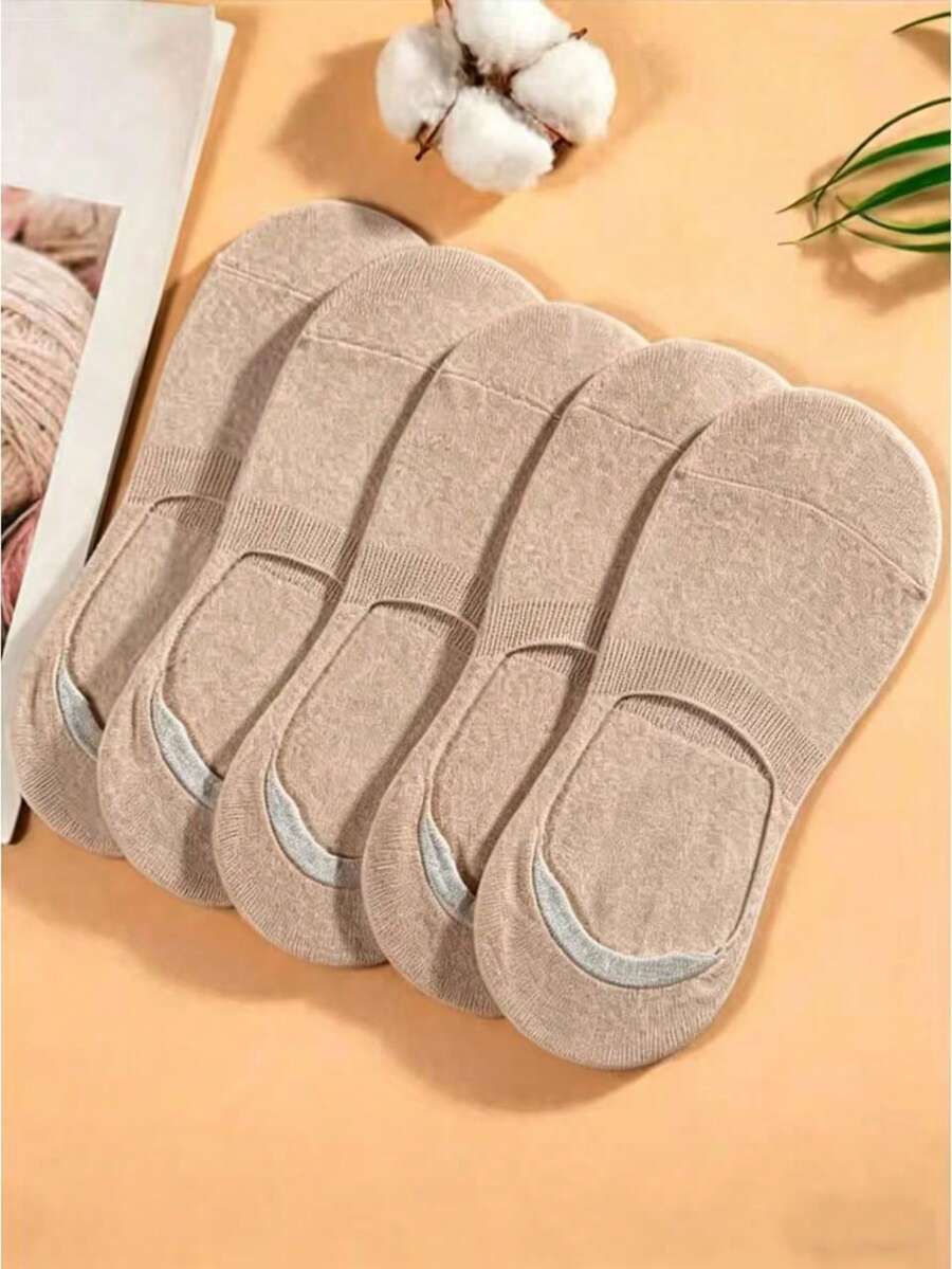 5 đôi tất nữ màu be dày dặn, chất liệu cotton, cổ thấp, chống trượt, không lộ ra ngoài. - Màu be - Xem 1
