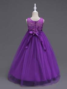 Long Princess Tulle Dress, Girls Formal Gown For Wedding, Birthday Party, Recital, Flower Girl Dress - Purple - View 5