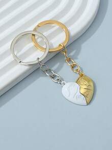 1pc Premium Heart-Shaped Magnetic Couple Keychain, Handmade Accessory, Versatile Bag Charm Gifts For Mother, Father, Graduation, And Teacher - White - View 5
