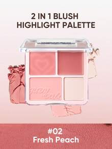 2-In-1 Blush & Highlighter Palette, 9g, Cream Blush + Powder Highlighter, Creates Natural Radiant Makeup Look, Suitable For Dates, Weddings, Parties, Daily Wear. A Versatile Gift For Friends, Girlfriends Or Yourself. - #02 - 查看 4