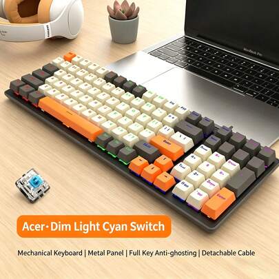Acer OKW214 Wired Mechanical Keyboard With Three Hot-Swappable Switches (Blue/Red) - Suitable For Gaming, Desktop, Laptop, And Office Use
