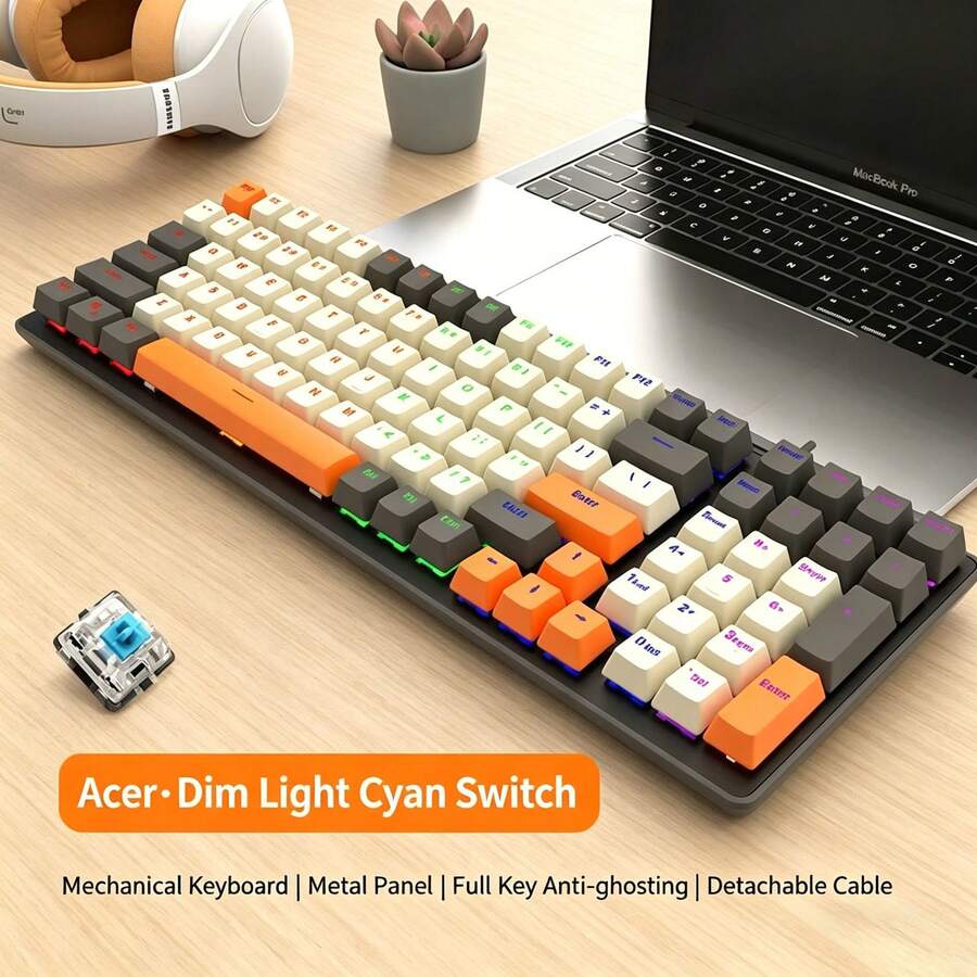 Acer OKW214 有線機械鍵盤三拼熱插拔 青軸/紅軸電競遊戲桌上型筆電辦公通用 - 查看 1