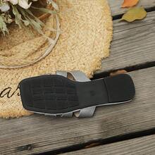 Plus Size Square Toe Criss-Cross Strap Flat Sandals, Fashionable Open Toe Casual Slippers For Summer - Silver - View 6
