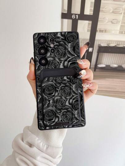 1 ốp lưng điện thoại TPU màu đen cổ điển họa tiết hoa hồng đen trắng, chống sốc toàn thân và 1 ví đựng thẻ dán màu đen họa tiết hoa hồng đen trắng cổ điển, ốp lưng điện thoại 2 trong 1 thời trang đa năng sáng tạo cá tính, bảo vệ toàn diện, thích hợp làm quà tặng cho bạn gái/bạn trai, ốp lưng mềm mại chống bụi, chống nước cho điện thoại /Android.