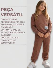 Children's Fleece Set, Warm For Cold Weather, Jacket And Pants, Ribbed Cuffs On Pants And Jacket, Pocket On Jacket And Front Pocket On Jacket - Óxido marrón - Ver 8