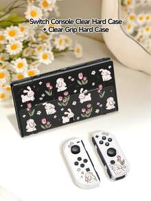 1pc Cute Rabbit & Flower Cartoon Sketch Design Transparent Glitter Protective Case, Compatible With Nintendo Switch 2 (2025) / Switch OLED Console, Joy-Con Controller Cover, Gamepad Storage Bag, Best Gift For Switch Players - View 12