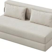 Silla cama sofá plegable convertible sin montaje - Sofá futón de espuma viscoelástica que ahorra espacio con almohada, respaldo ajustable, funda extraíble y lavable - Sofá cama moderno para sala de estar, dormitorio, apartamento, dormitorio universitario, oficina en casa. - Beis - Ver 6