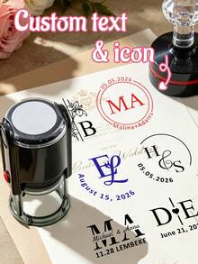 Sello de boda personalizado con nombre, sello de texto con letra cursiva personalizada, diseño minimalista y elegante para invitaciones, sobres, tarjetas de agradecimiento, sello autoentelado personalizado como regalo romántico para parejas en aniversarios y compromisos, sello de dirección personalizable para eventos especiales, 2 tipos de sellos - Estilo E - Ver 1