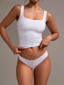 XLLAIS Women's Solid Color Square Neck Sleeveless Tank Top, Fitted Casual Wear, White, Spring/Summer - White - View 2