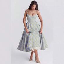 New Summer European And American High-End Princess Dress French Mesh Large Hem Double-Layer Strap Dress For Women - Hoa đỏ - Xem 4