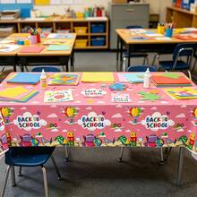 1/3 PCS Pink Back-To-School Tablecloth, Plastic One-Time Welcome Back Tablecloth, Suitable For Back-To-School Party Supplies - View 1