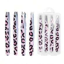 4Pcs Portable Beauty Tweezers Set, Eyebrow Tweezers Facial Hair Removal Clips, Stainless Steel Flat Angled Tip Eyebrow Eyelash Makeup Tweezers Beauty Tools, Available All Year Round,Beauty Tweezers,Stainless Steel Tweezers, Precision Eyebrow Tweezers, Ingrown Hair Tweezers, Pointed Tweezers, Slant Tip Tweezers, Professional Beauty Tweezers, Facial Hair Tweezers, Makeup Tweezers, Eyelash Tweezers. - 4PCS - View 1