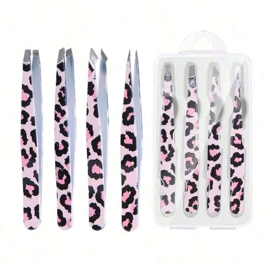 4Pcs Portable Beauty Tweezers Set, Eyebrow Tweezers Facial Hair Removal Clips, Stainless Steel Flat Angled Tip Eyebrow Eyelash Makeup Tweezers Beauty Tools, Available All Year Round,Beauty Tweezers,Stainless Steel Tweezers, Precision Eyebrow Tweezers, Ingrown Hair Tweezers, Pointed Tweezers, Slant Tip Tweezers, Professional Beauty Tweezers, Facial Hair Tweezers, Makeup Tweezers, Eyelash Tweezers. - 4PCS - View 1