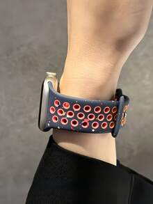 雙色透氣運動手錶錶帶，適用於 38mm 40mm 41mm 42mm 44mm 45mm 49mm，男女通用，可調節舒適柔軟矽膠彩色穿孔替換錶帶，適用 Series 11 10 9 8 7 6 5 4 3 2 1 SE Ultra 3 2 1，返校季夏季健身配件 - 火藍 - 查看 11