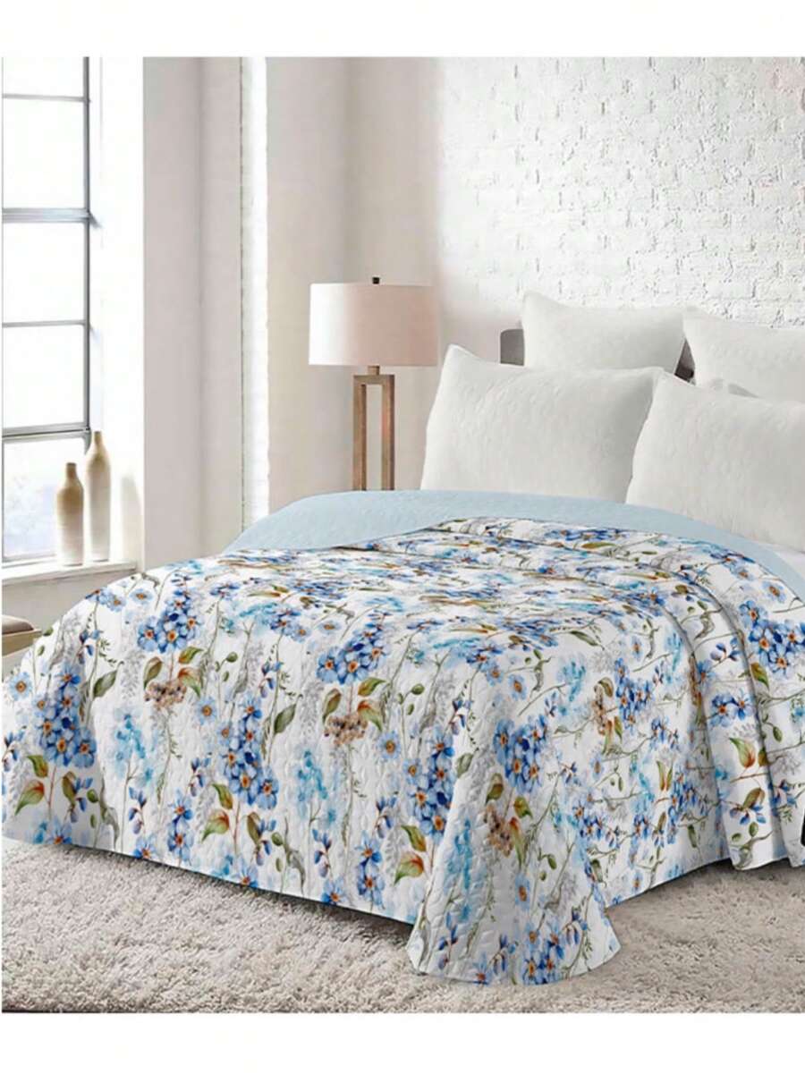 Quilted Bedspread + 2 Pillowcases, Printed For Spring, Summer, Autumn And Winter. 100% Microfiber, 150 X 150 Cm. - Desain-5 - View 1