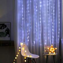 1 bộ đèn rèm LED trong nhà với 8 chế độ chiếu sáng, đèn trang trí không gian bằng pin, thích hợp cho các dịp lễ, đám cưới, tiệc sinh nhật, trang trí cửa sổ phòng ngủ (Không bao gồm pin) - Đèn rèm hộp pin AA - Xem 22