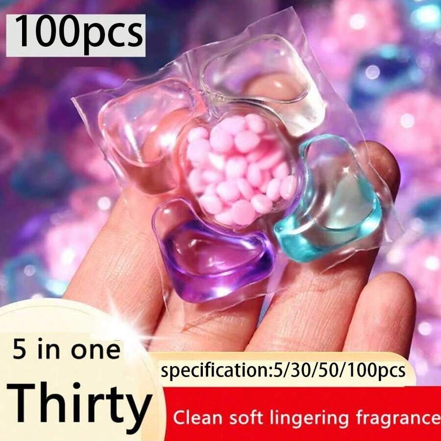 50颗/包 五合一浓缩洗衣凝珠，薰衣草/山茶花香型，香氛洗衣液，强效去污并保护衣物颜色